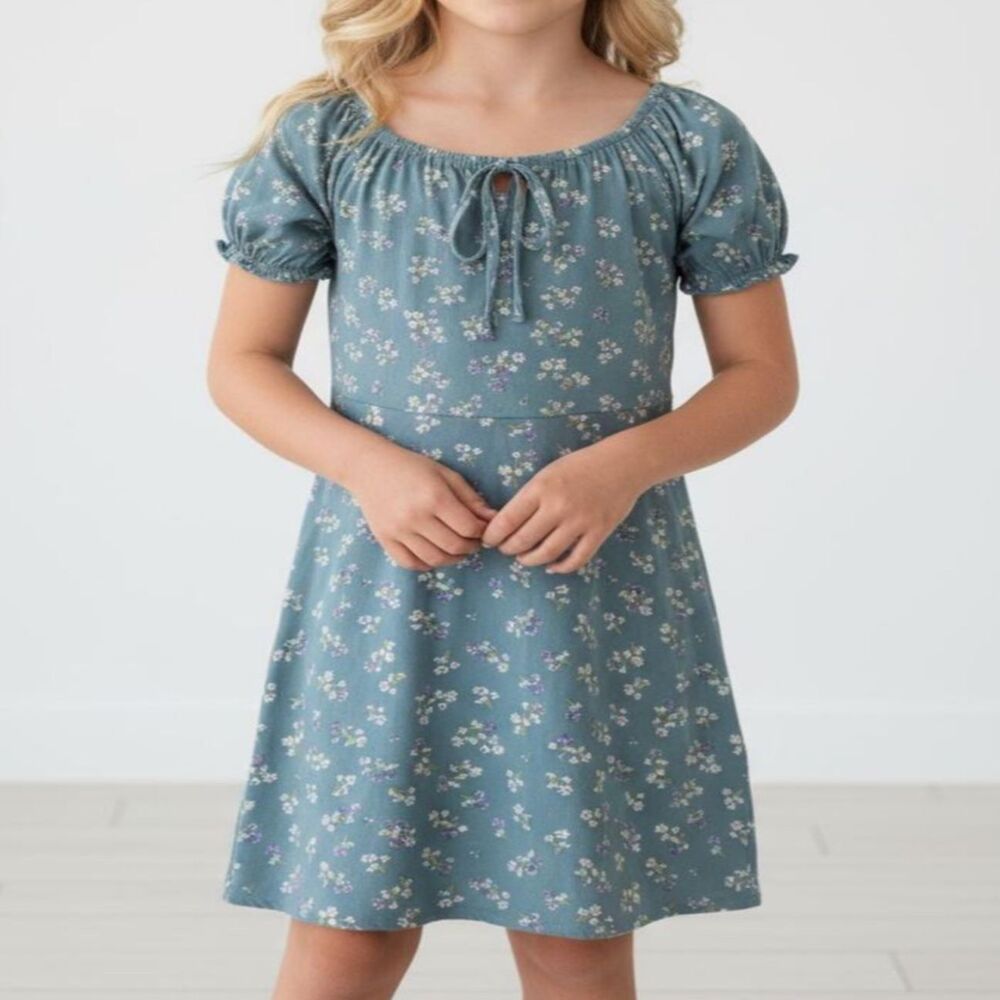 Girls Prairie Print Light Blue Dress w/Flowers by Art Class sz L 10/12